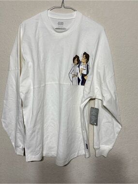 Star Wars White Long-Sleeve Tee with Cartoon Han & Leia Chest Graphic